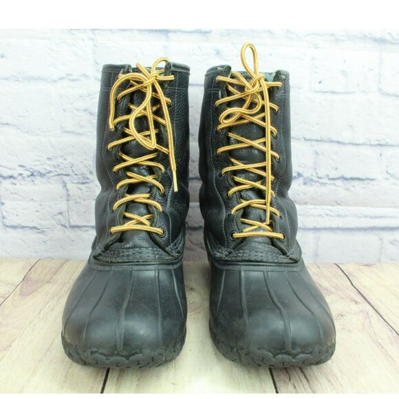 LL Bean Black Leather Shearling Lined Insulated Mid Calf Duck Boots Size 10 M - Picture 4 of 11
